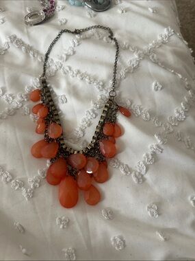 Women's Statement Necklace in Orange Teardrop Beads